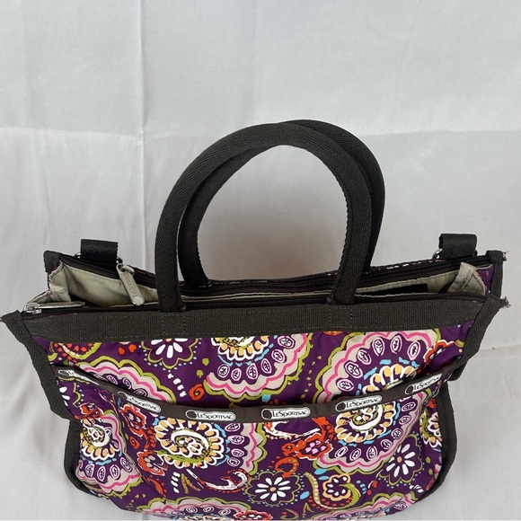 LeSportsac Floral Paisley Tote Bag- Multi-Color Nylon Shoulder Purse - Picture 3 of 16